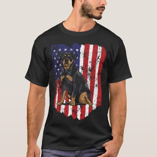 American Flag Rottweiler 4th Of July USA T-shirt (Voorkant)