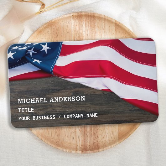 American Flag Rustic Wood Professional Patriotic Visitekaartje