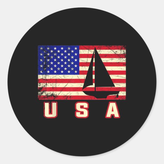 American Flag Sailing Cute Boating Gift For Women  Ronde Sticker (Voorkant)