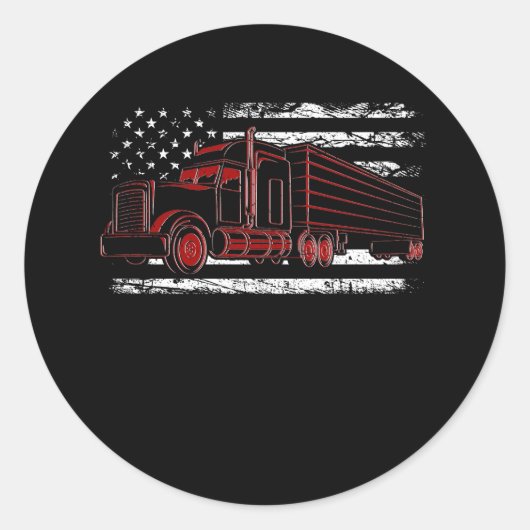 American Flag Semi Truck Driver 18 Wheeler Trucker Ronde Sticker (Voorkant)
