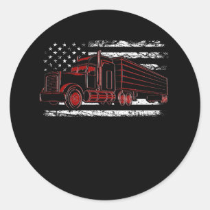 American Flag Semi Truck Driver 18 Wheeler Trucker Ronde Sticker