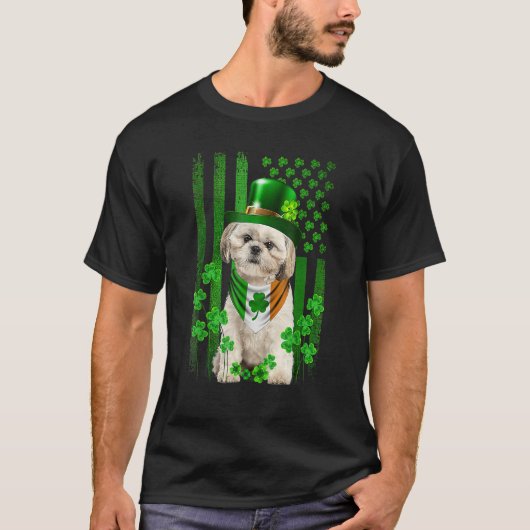 American Flag Shih Tzu Dog Hat Irish St Patricks D T-shirt (Voorkant)