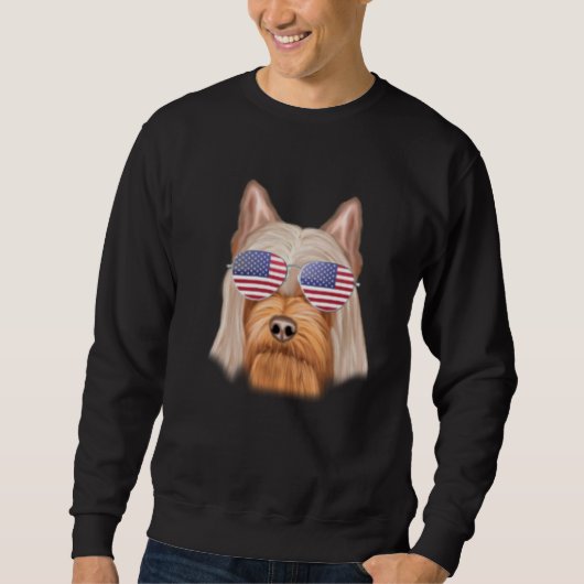 American Flag Silky Terrier Dog America Pocket Trui (Voorkant)