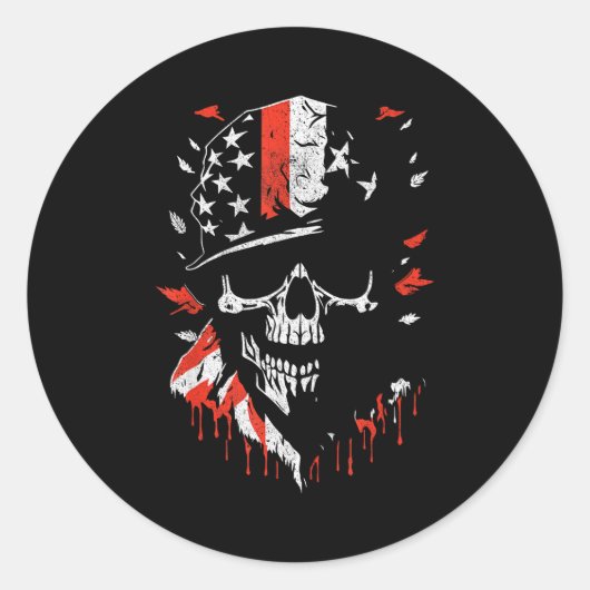 American Flag Skull Soldier Patriotic Military Gra Ronde Sticker (Voorkant)