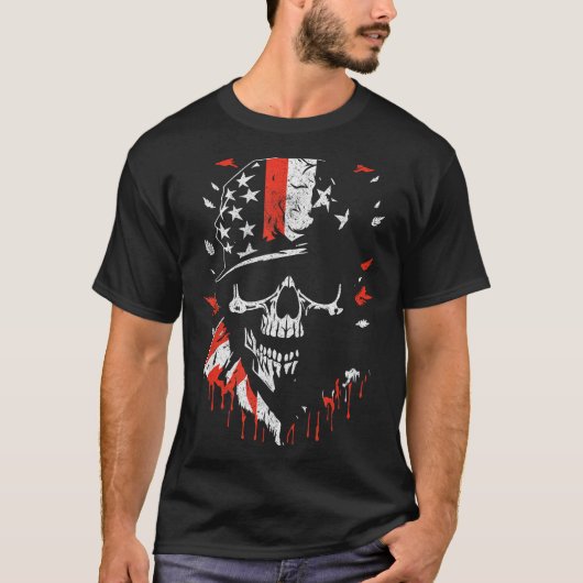 American Flag Skull Soldier Patriotic Military Gra T-shirt (Voorkant)