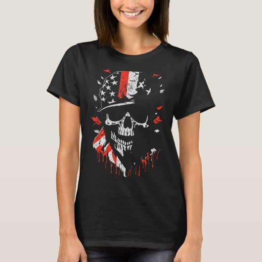 American Flag Skull Soldier Patriotic Military Gra T-shirt (Voorkant)