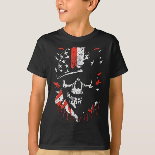 American Flag Skull Soldier Patriotic Military Gra T-shirt (Voorkant)