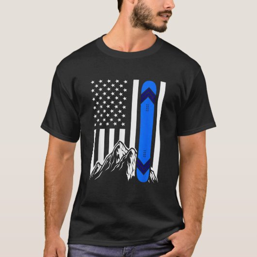 American Flag Snowboarding Gifts Mountain Snowboar T-shirt (Voorkant)