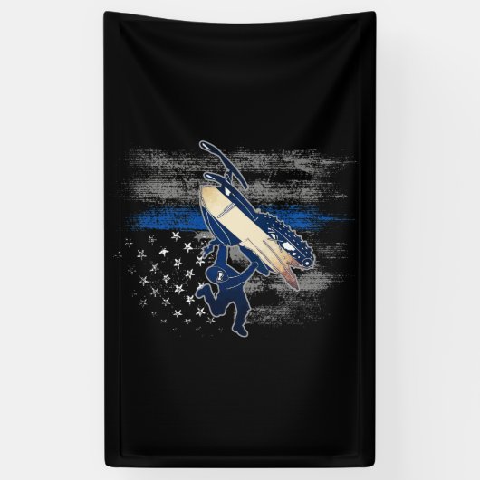 American Flag Snowmobile Blue Line Snowmobile Spandoek (Verticaal)