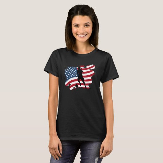 American Flag Soccer Player USA Patriotic Silhouet T-shirt (Voorkant volledig)