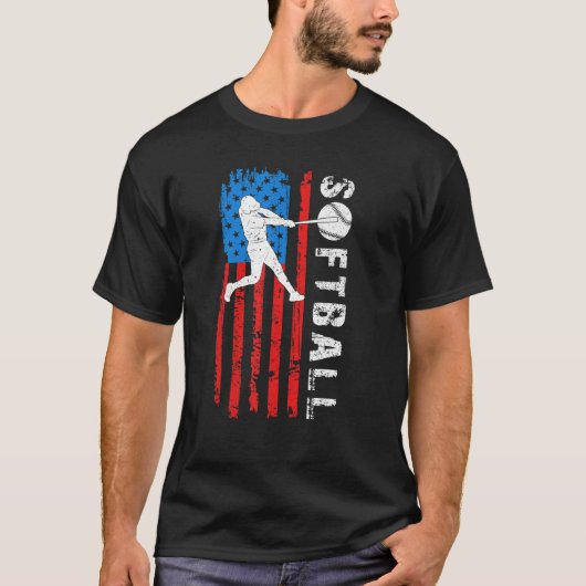 American Flag Softball Dad Sport Player Happy Fath T-shirt (Voorkant)