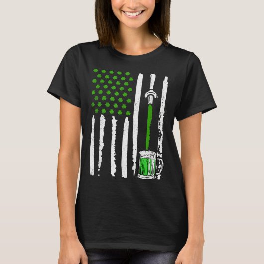 American Flag St Patrick s Day Shamrock Drinking B T-shirt (Voorkant)
