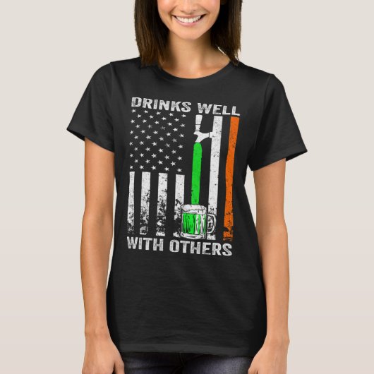 American Flag St Patrick's Day Beer Drinks Well Wi T-shirt (Voorkant)