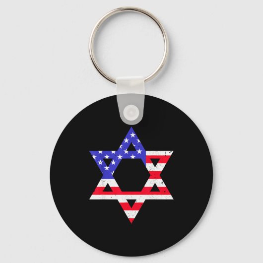 American Flag Star Of David Jewish Hanukkah T Shir Sleutelhanger (Voorkant)