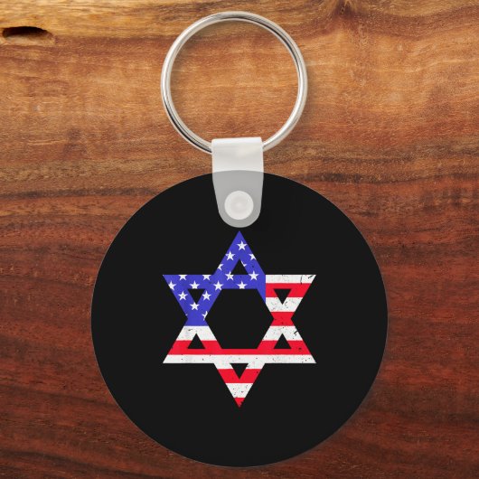 American Flag Star Of David Jewish Hanukkah T Shir Sleutelhanger (Voorkant)
