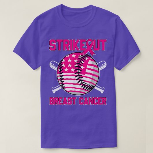 American Flag Strikeout Breast Cancer Baseball  T-shirt (Design voorkant)