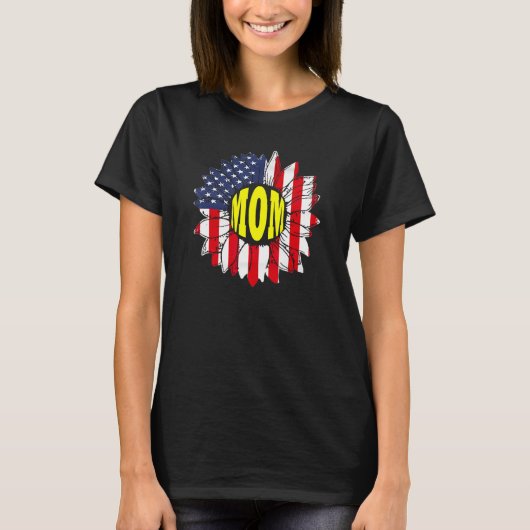 American Flag Sunflower Graphic 4th of July  Mom T-shirt (Voorkant)