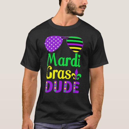 American Flag Sunglasses Mardi Gras Dude T-shirt (Voorkant)