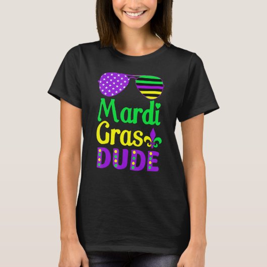 American Flag Sunglasses Mardi Gras Dude T-shirt (Voorkant)