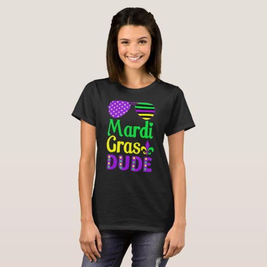 American Flag Sunglasses Mardi Gras Dude T-shirt (Voorkant volledig)