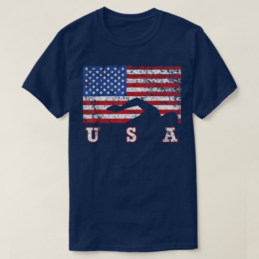 American Flag Swimming USA Gift, Swim Team  T-shirt (Design voorkant)