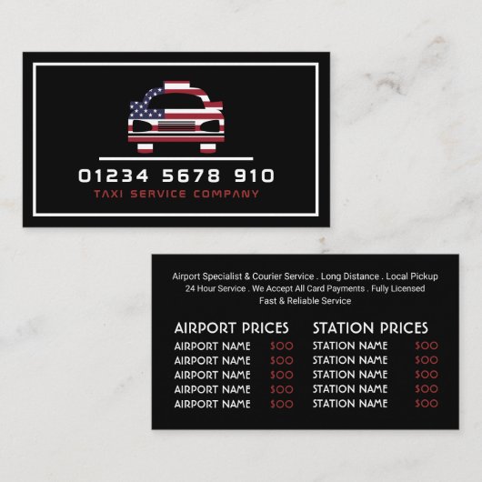 American Flag Taxi Cab Logo, prijslijst Visitekaartje (Voorkant / Achterkant)