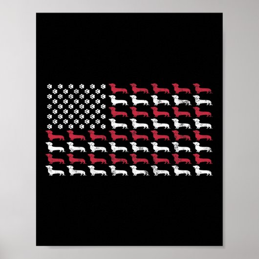 American Flag Teckel Patriottische Hond Mannen Vro Poster (Voorkant)