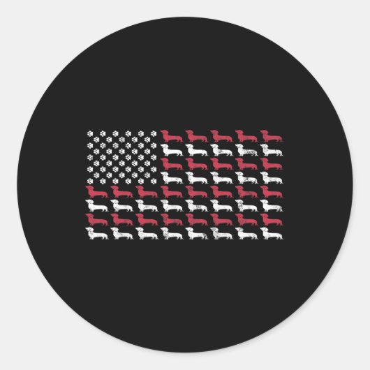 American Flag Teckel Patriottische Hond Mannen Vro Ronde Sticker (Voorkant)