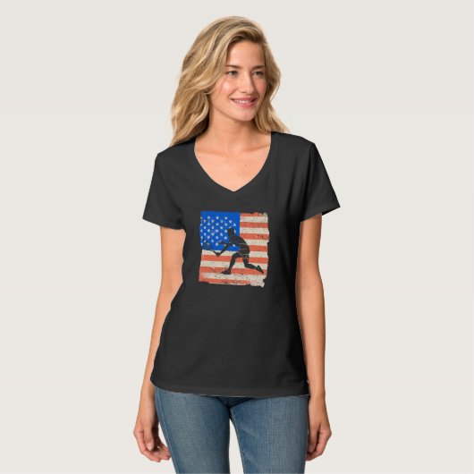 American Flag Tennis Player Funny US Sports Lover T-shirt (Voorkant volledig)