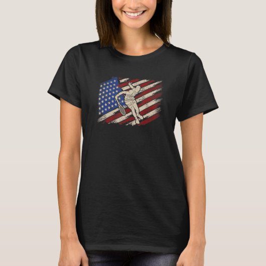 American Flag Tennis Player Funny US Sports Lover  T-shirt (Voorkant)