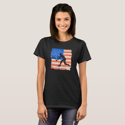 American Flag Tennis Player Funny US Sports Lover  T-shirt (Voorkant volledig)