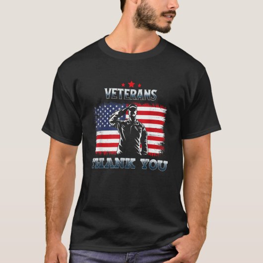 American Flag Thank you Veterans Proud Veteran T-shirt (Voorkant)