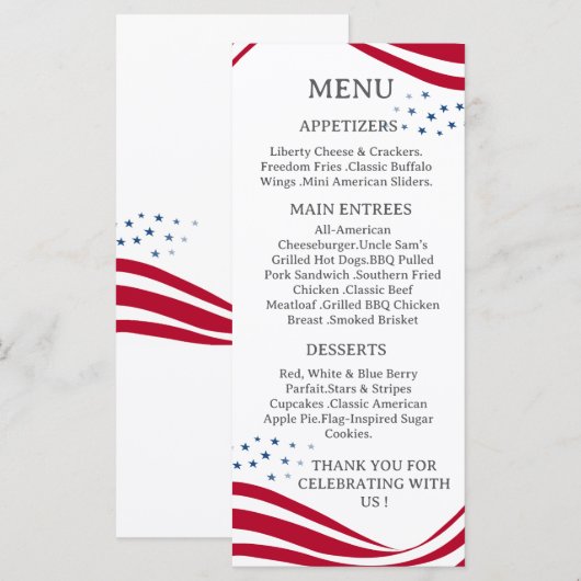 American Flag Theme Menu Card (Voorkant / Achterkant)
