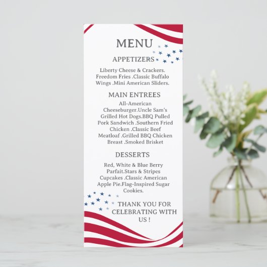 American Flag Theme Menu Card (Staand voorkant)