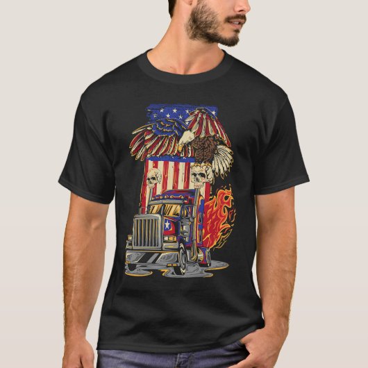 American Flag Truck Driver Trucker 4th of July Eag T-shirt (Voorkant)