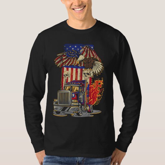 American Flag Truck Driver Trucker 4th of July Eag T-shirt (Voorkant)