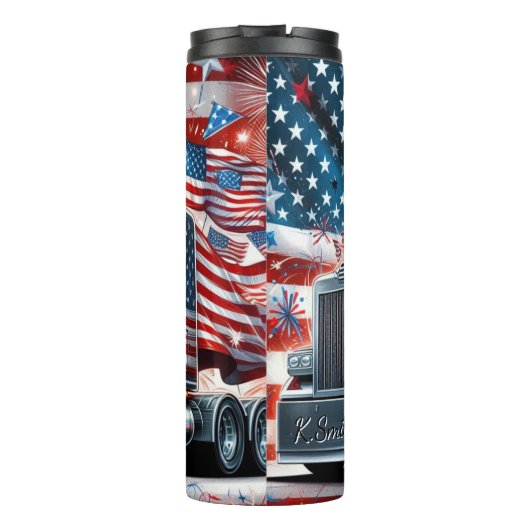 American Flag Truck Dynamisch Patriottisme Thermosbeker (Achterkant)