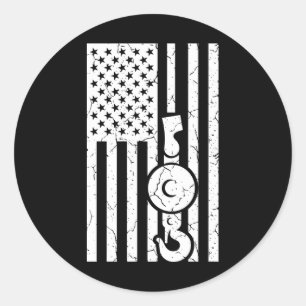 AMERICAN FLAG US FLAG Crane Operator Towing Truck Ronde Sticker