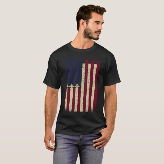 American Flag USA Airplane Jet Fighter Patriot 4th T-shirt (Voorkant volledig)