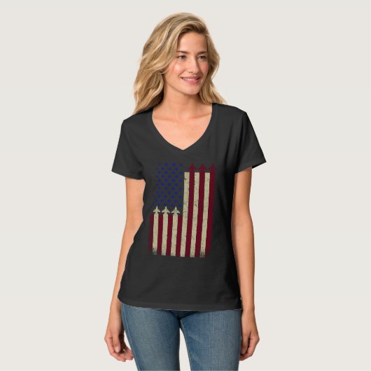 American Flag USA Airplane Jet Fighter Patriot 4th T-shirt (Voorkant volledig)