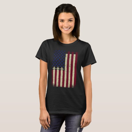 American Flag USA Airplane Jet Fighter Patriot 4th T-shirt (Voorkant volledig)