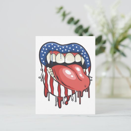 American Flag Vampire Lips T-Shirt Koffie Mok Briefkaart (Staand voorkant)