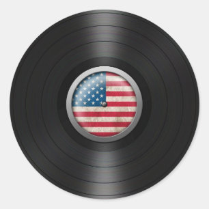American Flag Vinyl Record Album Graphic Ronde Sticker