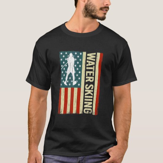 American Flag Water Skiing waterskiing USA men Wat T-shirt (Voorkant)