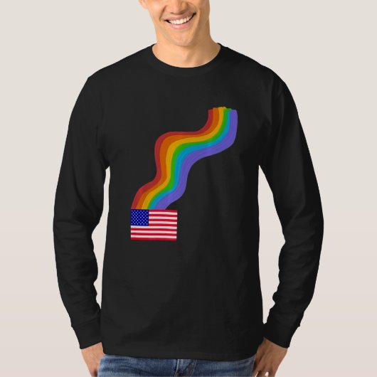 American Flag Wavy Rainbow ROYGBIV Pride in USA Ra T-shirt (Voorkant)