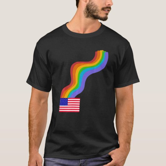 American Flag Wavy Rainbow ROYGBIV Pride in USA Ra T-shirt (Voorkant)