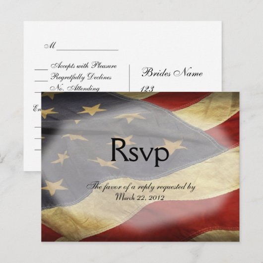 American Flag Wedding RSVP Dinner Choices Briefkaa Uitnodiging Briefkaart (Voorkant / Achterkant)