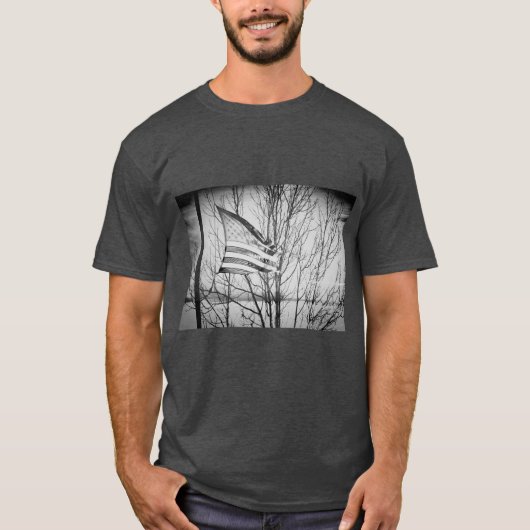 American Flag Windblawn Grijs T-shirt (Voorkant)