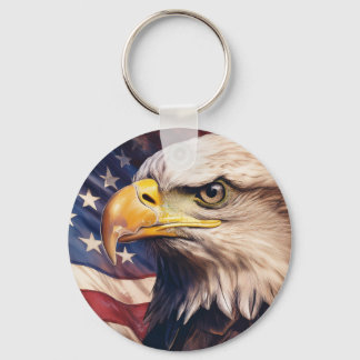 American Flag with Bald Eagle Head Sleutelhanger