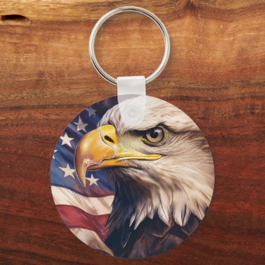 American Flag with Bald Eagle Head Sleutelhanger (Achterkant)